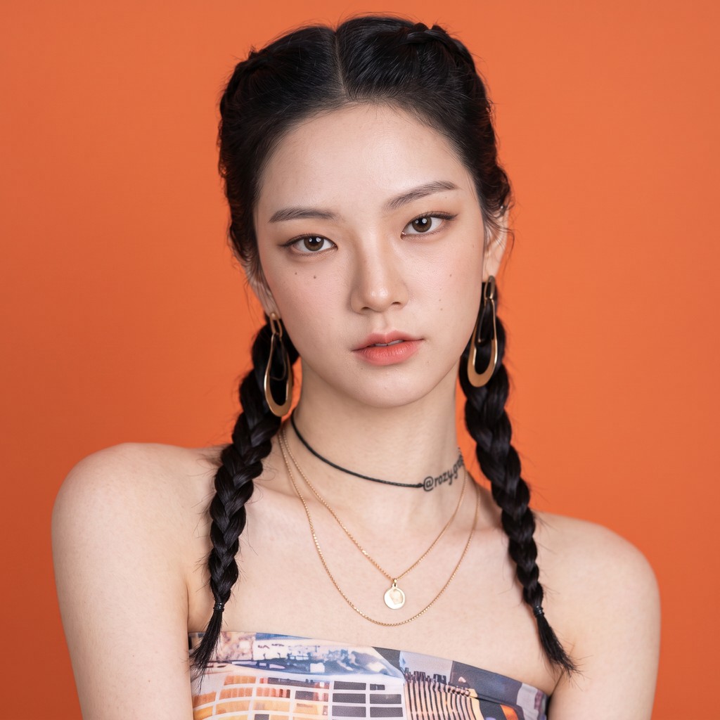 Rozy, Korea's first virtual influencer, real Instagram profile picture from her account, a photorealistic CGI face with freckles