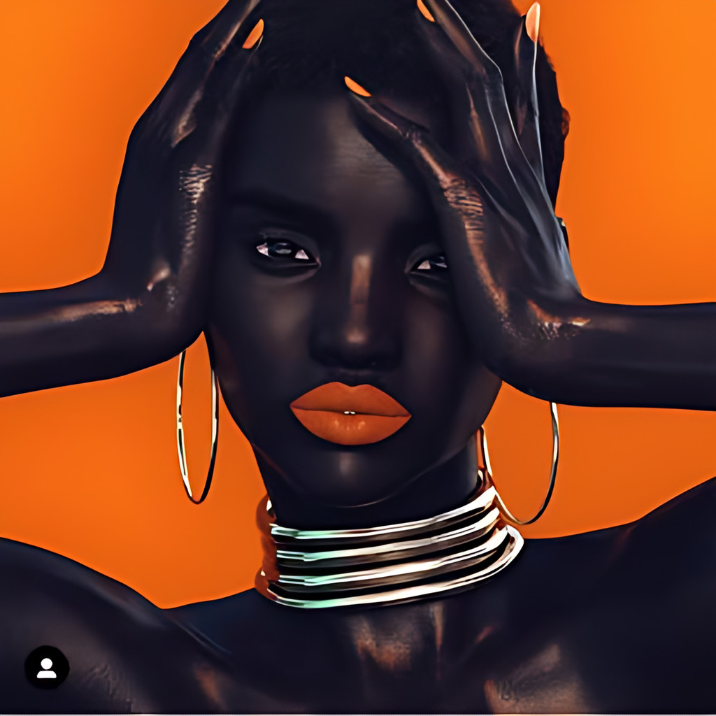 Shudu, the CGI digital supermodel, Instagram profile picture showing her hyper-real dark skin and high-fashion styling