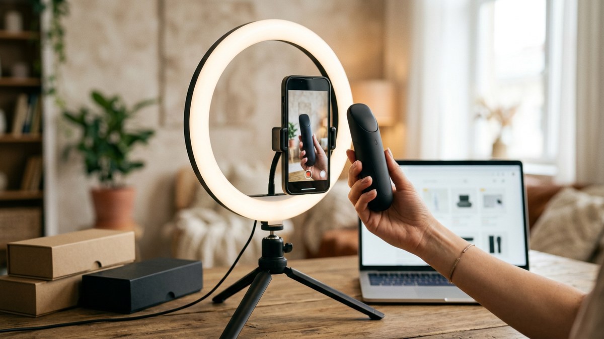 AI avatar persona reviewing a TikTok Shop product on a phone screen