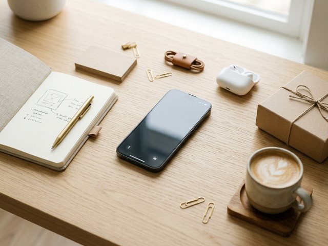 A phone surrounded by small cues of creator income paths, an editorial flat-lay