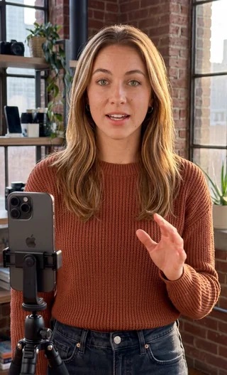 The same avatar filming a talking-head reel